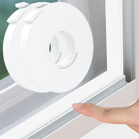 Weather Stripping Door Seal White,Self Adhesive Foam Tape,Window Insulation Weatherproof Gasket Tape for Doors and Windows,1.18 Inch Wide X 1/4 Inch Thick,2 Rolls Total 32.8Ft
