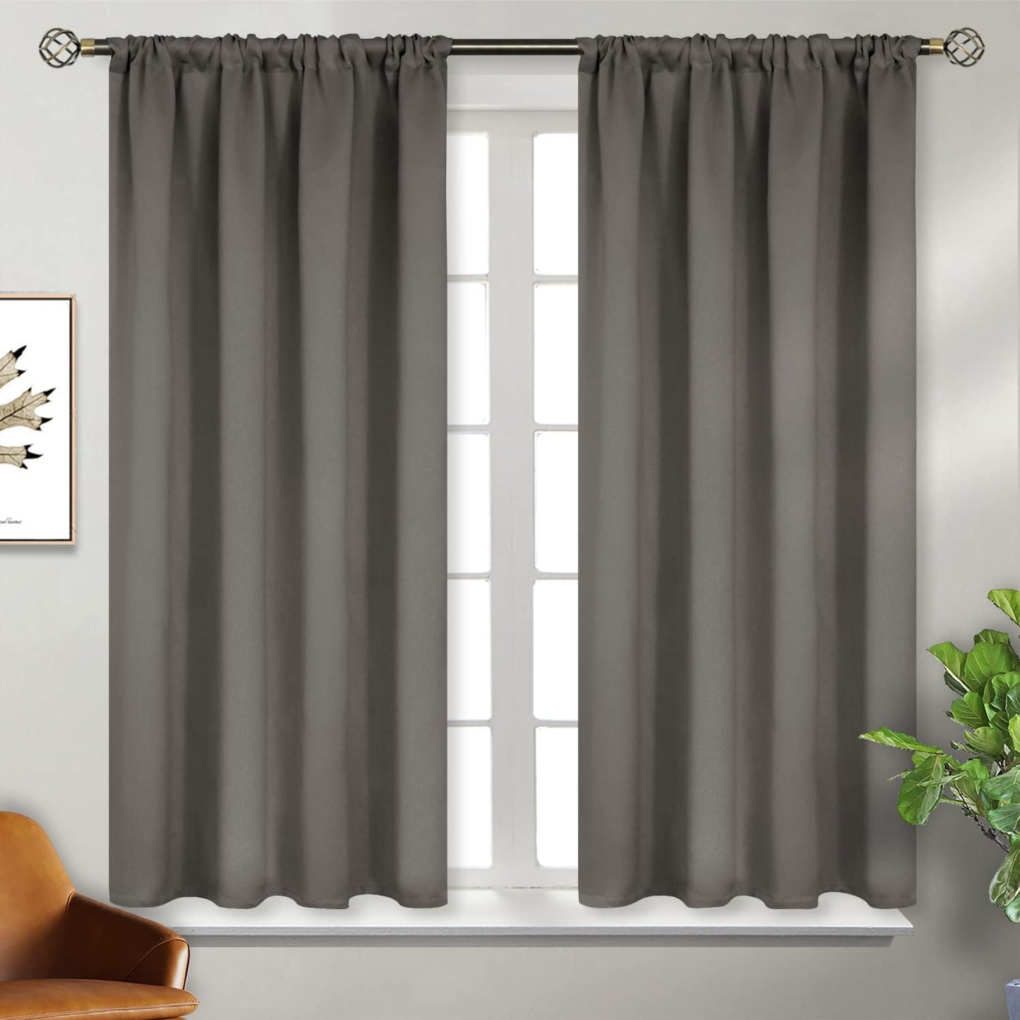 BGment Rod Pocket Blackout Curtains for Bedroom 54 Inches Length - Thermal Insulated Room Darkening Curtain for Living Room, 42 x 54 Inch, 2 Panels, Grey