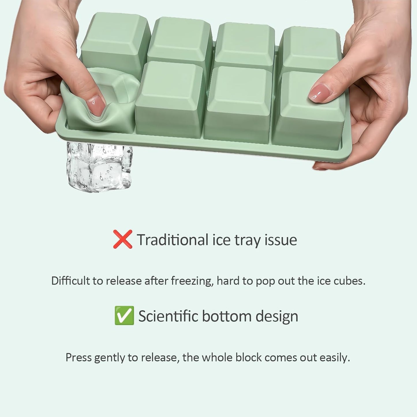 2 Pack Silicone 2 Inch Large Ice Cube Molds for Cocktails Wine Fruit and Bourbon Whiskey Easy Release Ice Cube Tray with Lid Ideal for Cold Drinks and Entertaining Gatherings (Mint Green)