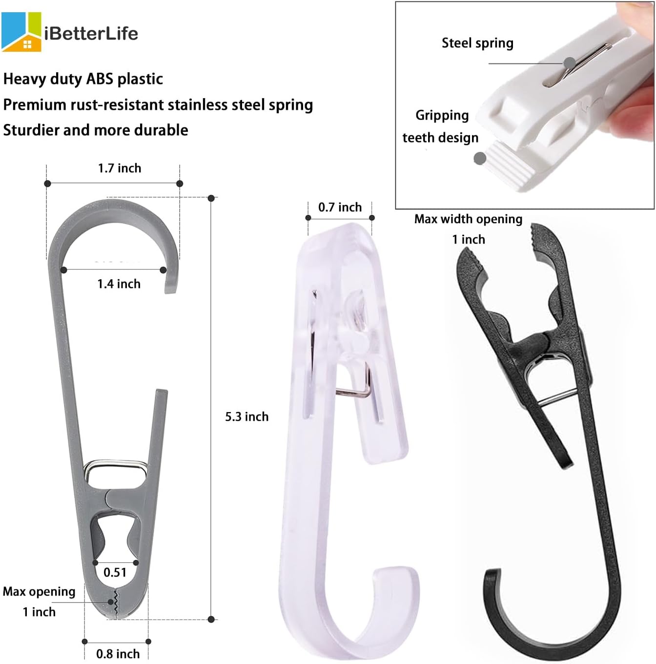 iBetterLife 4Pcs Laundry Hooks Hanging Clips Heavy Duty Outdoor Clothes Pins, Closet Organizer Single Clip Hangers Clamps Socks Boot Bras Underwear Kids Towels for Bathroom Wardrobe Kitchen Office