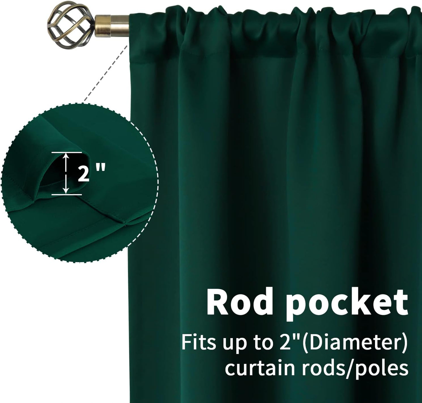 BGment Blackout Curtains 90 Inch Length 2 Panels for Living Room - Dark Green Thermal Insulated Room Darkening Drapes with Rod Pocket Christmas Decor for Bedroom, 52 x 90 Inch
