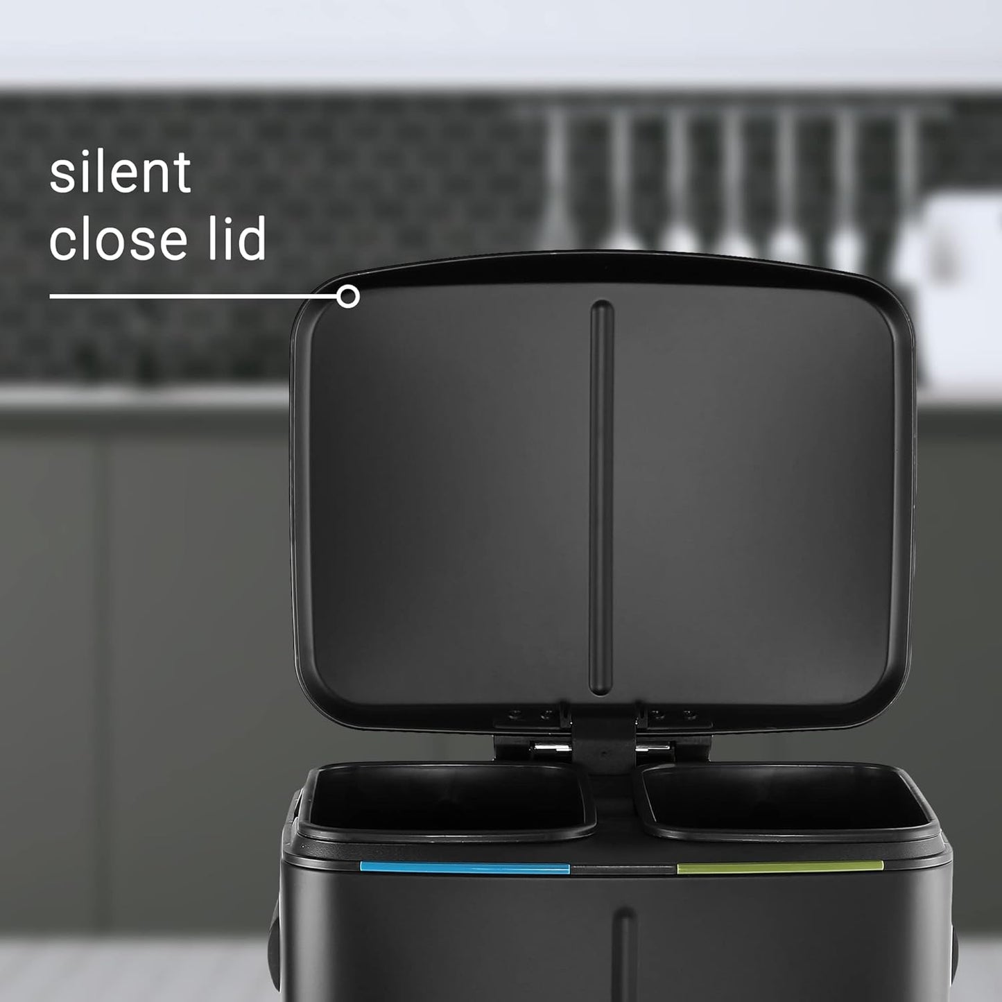 happimess HPM1005B Marco Rectangular 10.6-Gallon Double Bucket Trash Can with Soft-Close Lid, Fingerprint Resistant, Modern, Minimalistic for Home, Kitchen, Office, Bathroom, Black