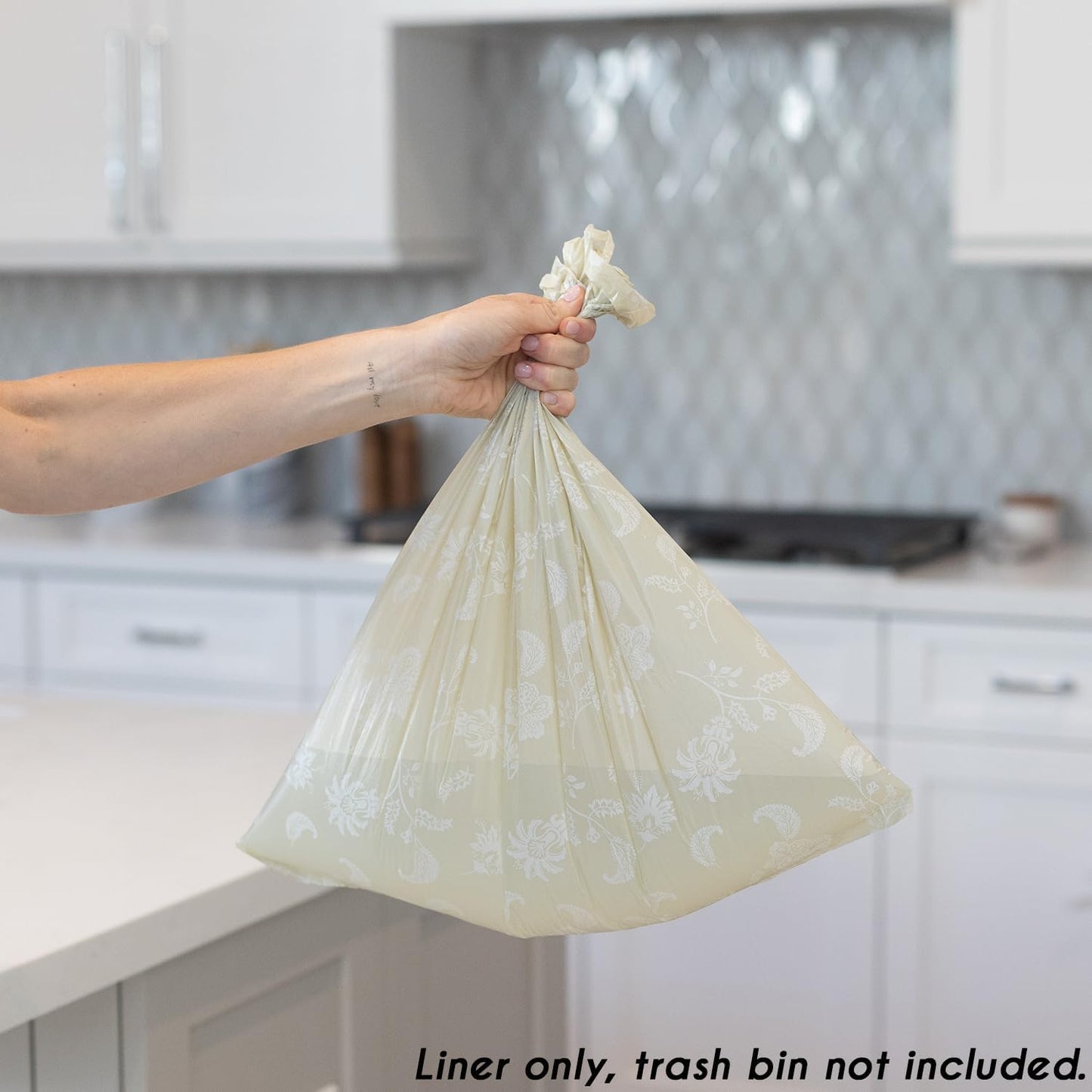 Happy Haven Bathroom Trash Bags for 2,3,4 Gallon Trash Can, Small Garbage Bags - Bedroom & Bathroom, Decorative Cute Wastebasket Liner - 50 Count (Beige Botanical)