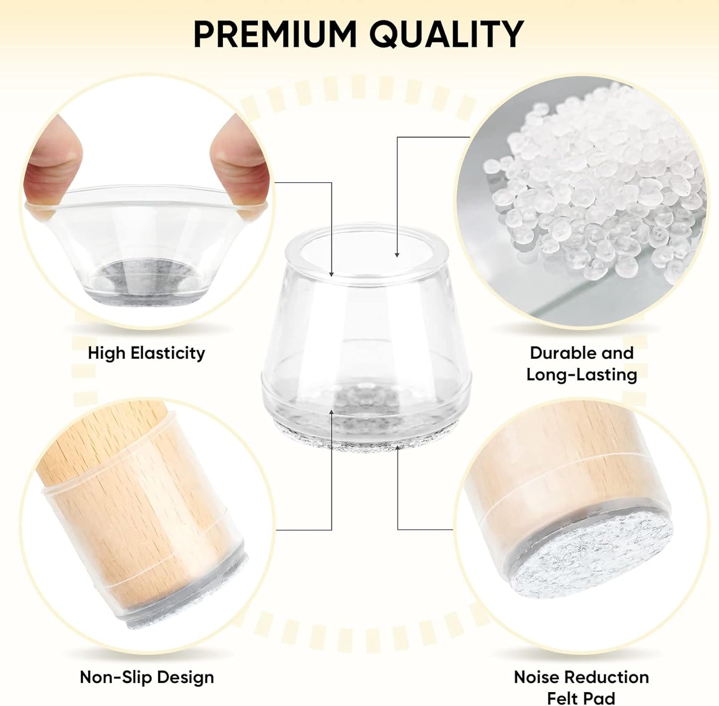 BALEINE 24 Pack Silicone Chair Leg Floor Protectors, Stool Leg Protectors Cap, Non-Slip Chair Leg Caps for Hardwood Floors (Clear, X-Large, 24 Pack)