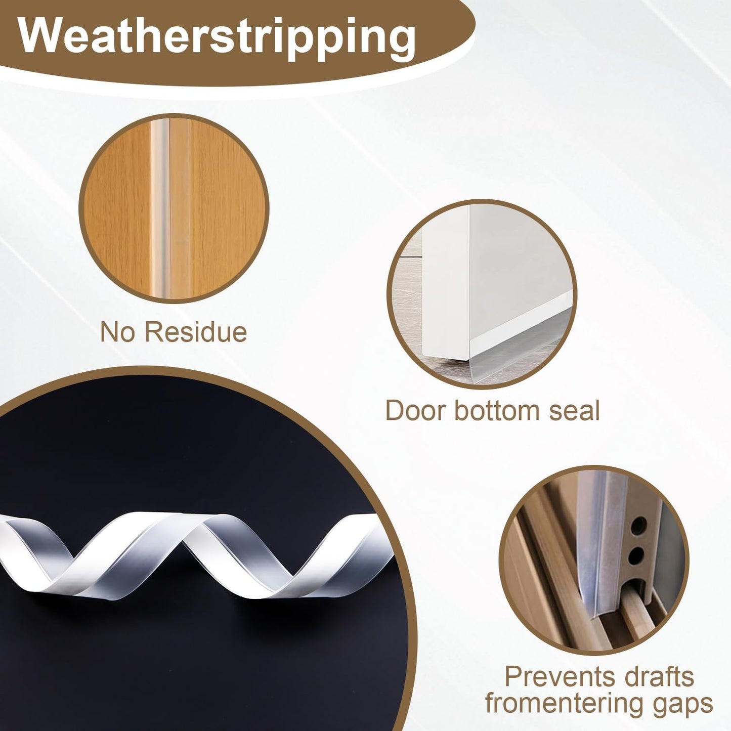 FOURGUN Silicone Weather Stripping Seal Door Tape 35 MM * 33FT Insulates Soundproofs Perfect for Door Frames Windows Bathroom Shower Glass Gaps Blocks Cold Air Rain