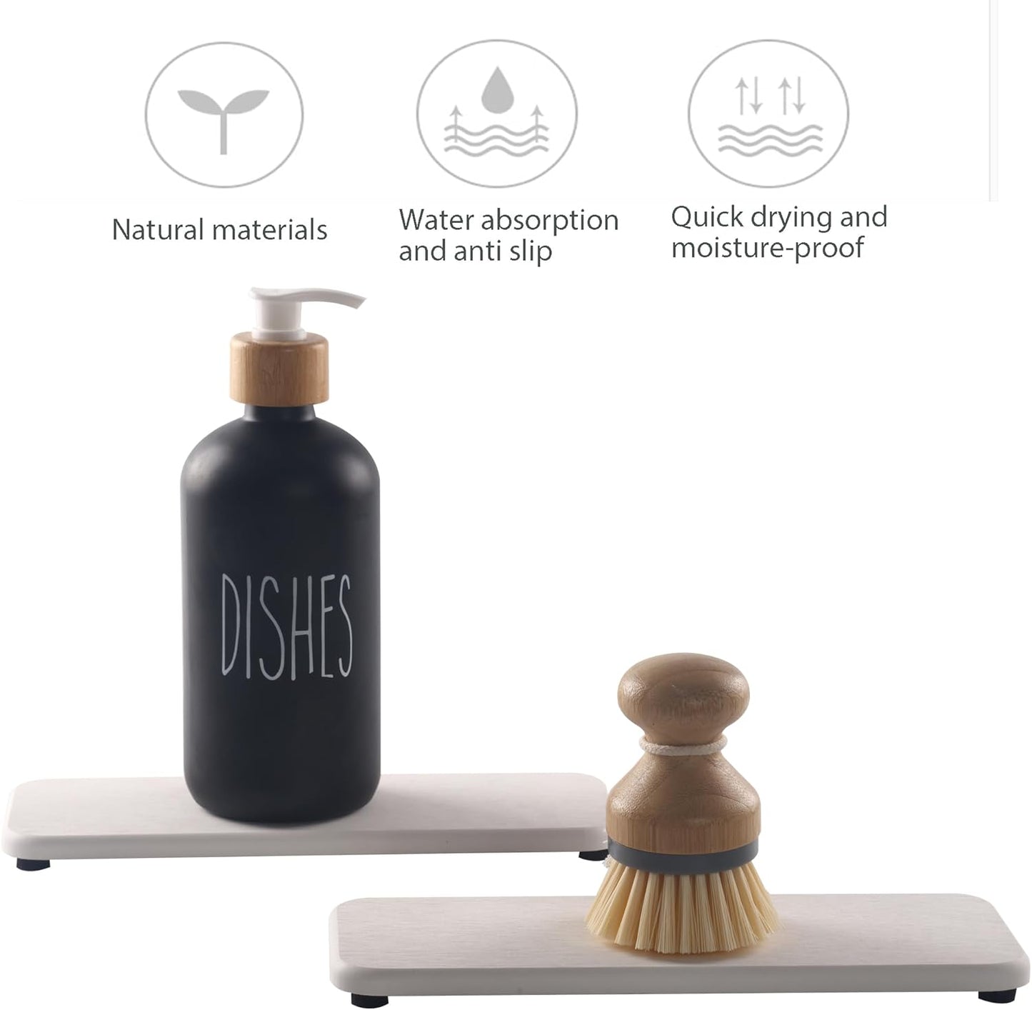 2 Pcs Water Absorbing Stone Trays, Kitchen/Bathroom Sink Soap Dish, Diatomite Tray Used for Hand Soap & Cosmetic Bottles in The Modern Home, 3.54" W x 9" L, White