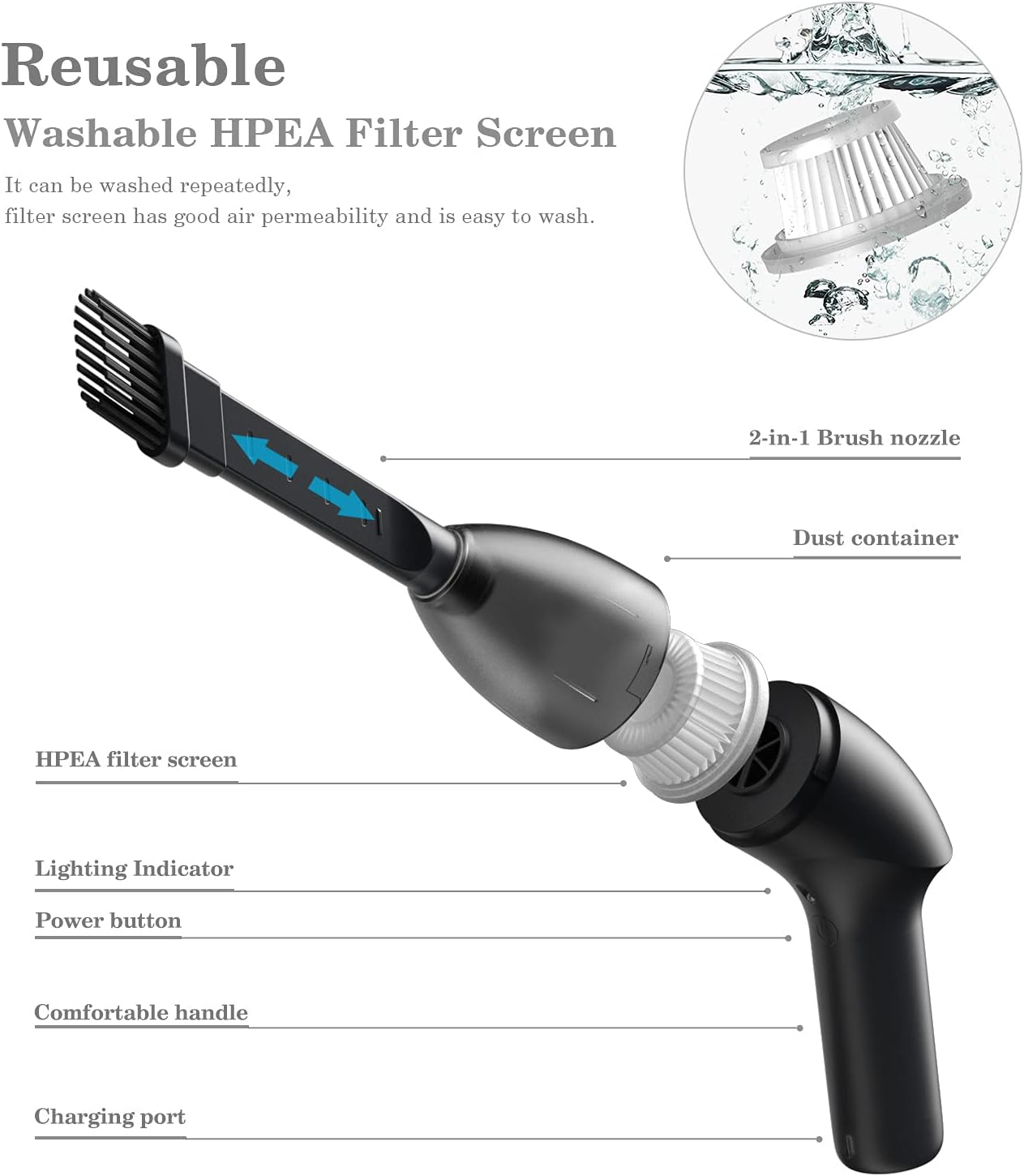 Mini Vacuum Cleaner-Rechargeable,Cordless,Desk Vacuum Cleaner for Dust,Hair,Crumbs,Car,Sewing Machine (H043)