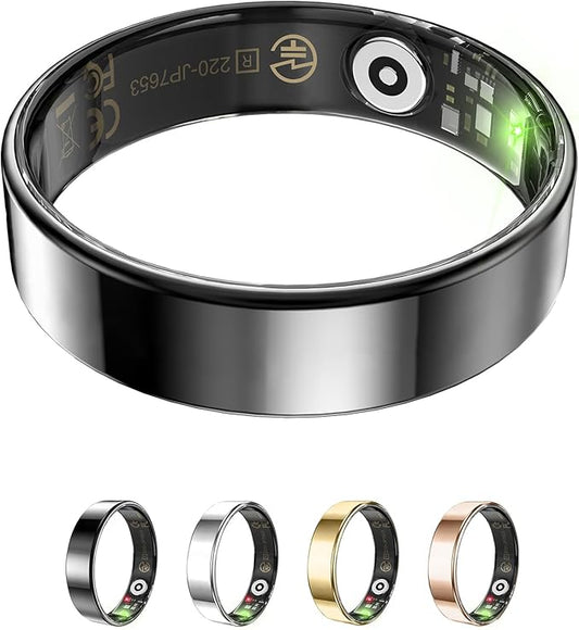 Fitness Tracker, Smart Ring for Women Men, Sleep Tracker Ring with 24/7 Heart Rate Monitor, Fitness Ring with Activity Tracker, Step Counter, Calorie Pedometer, No APP Fee, iOS Android (Black, 10)