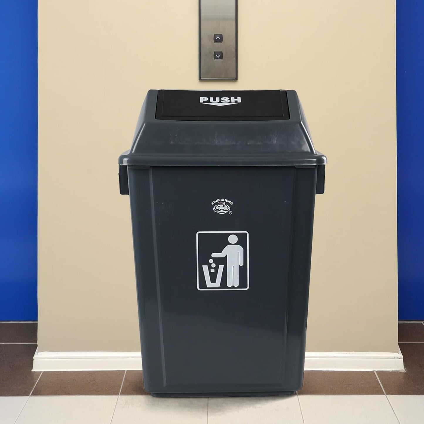 13 Gallon Plastic Swing Lid Trash Can, Outdoor Garbage Can, Grey, 4 Pack