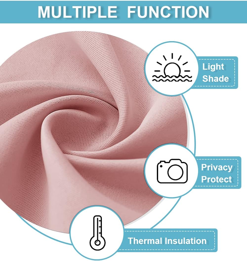 RYB HOME Blackout Curtains for Kitchen, Small Window Curtains Blinds, Thermal Insulating Drapes for Bathroom Cafe Bedroom Small Window, W 29 x L 30 inch, Peach Blush, 2 Panels