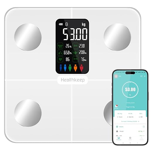 Smart Body Fat Scale with Heart Rate Monitor – 15 Metrics Including BMI,Muscle Mass,Visceral Fat & BMR – Large VA Display/Bluetooth Digital Weight Scale for Body Composition – iOS/Android,400lbs,White