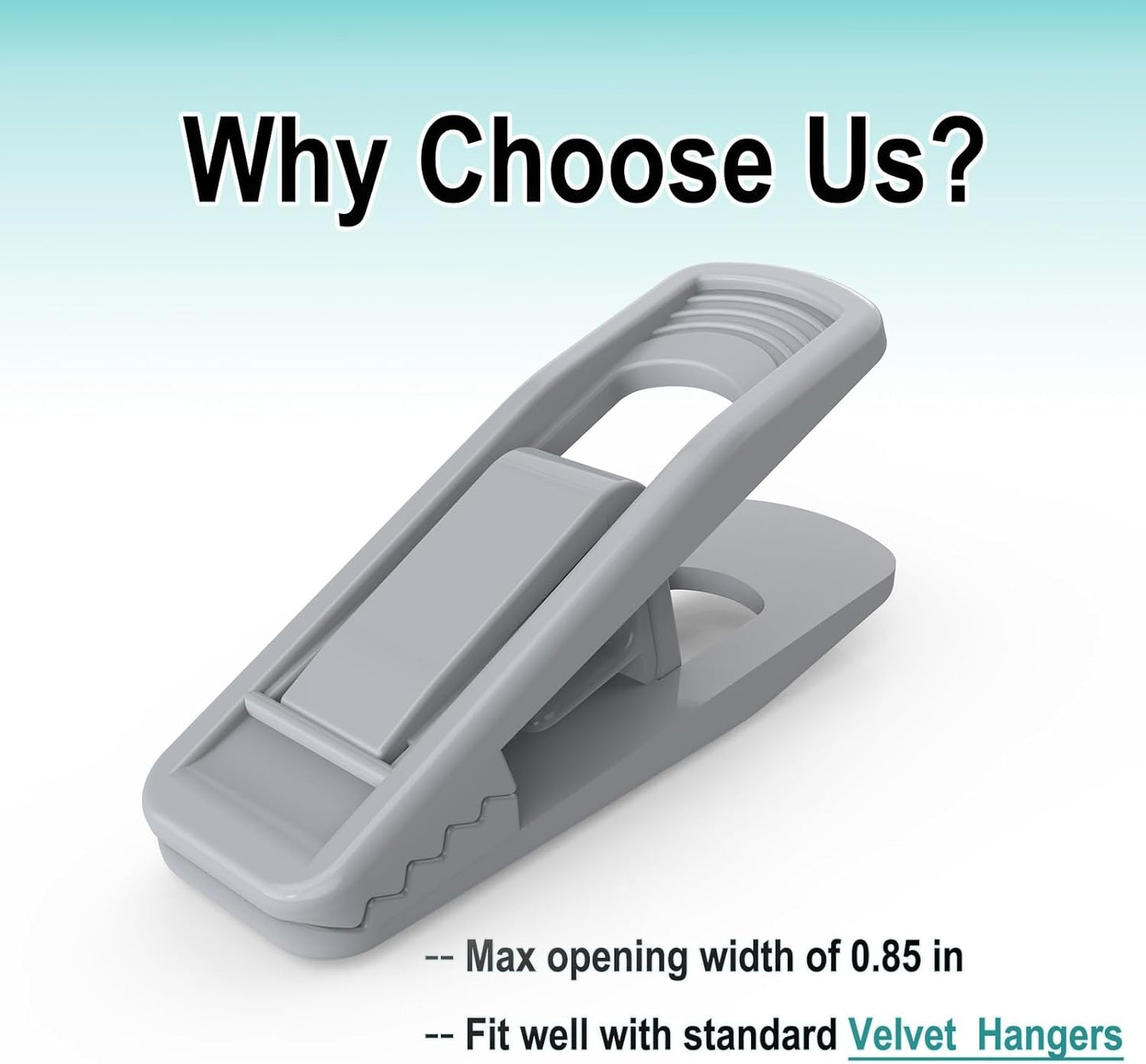 Hanger Clips Perfect for Velvet Hangers (Grey, 20 PCS), Strong Plastic Clips Pant Skirt Hanger Clips for Grey Flocking Felt Hangers