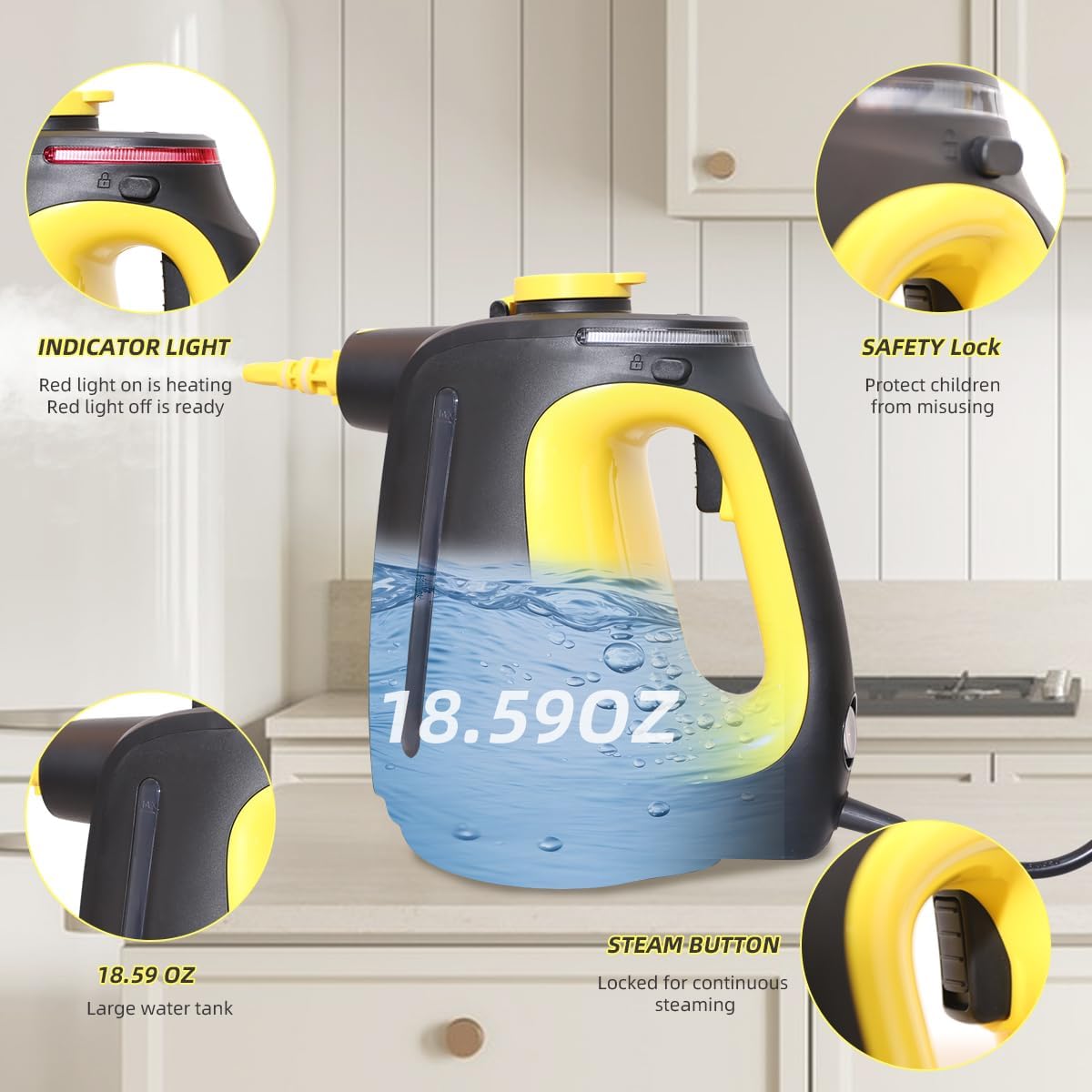 Handheld Steam Cleaner with 9 pcs Accessories Multi Surface Steam Cleaner for Home 530ml Natural Multi Purpose Steamer for Cleaning Grime, Grease，Floor, Upholstery, Grout and Car