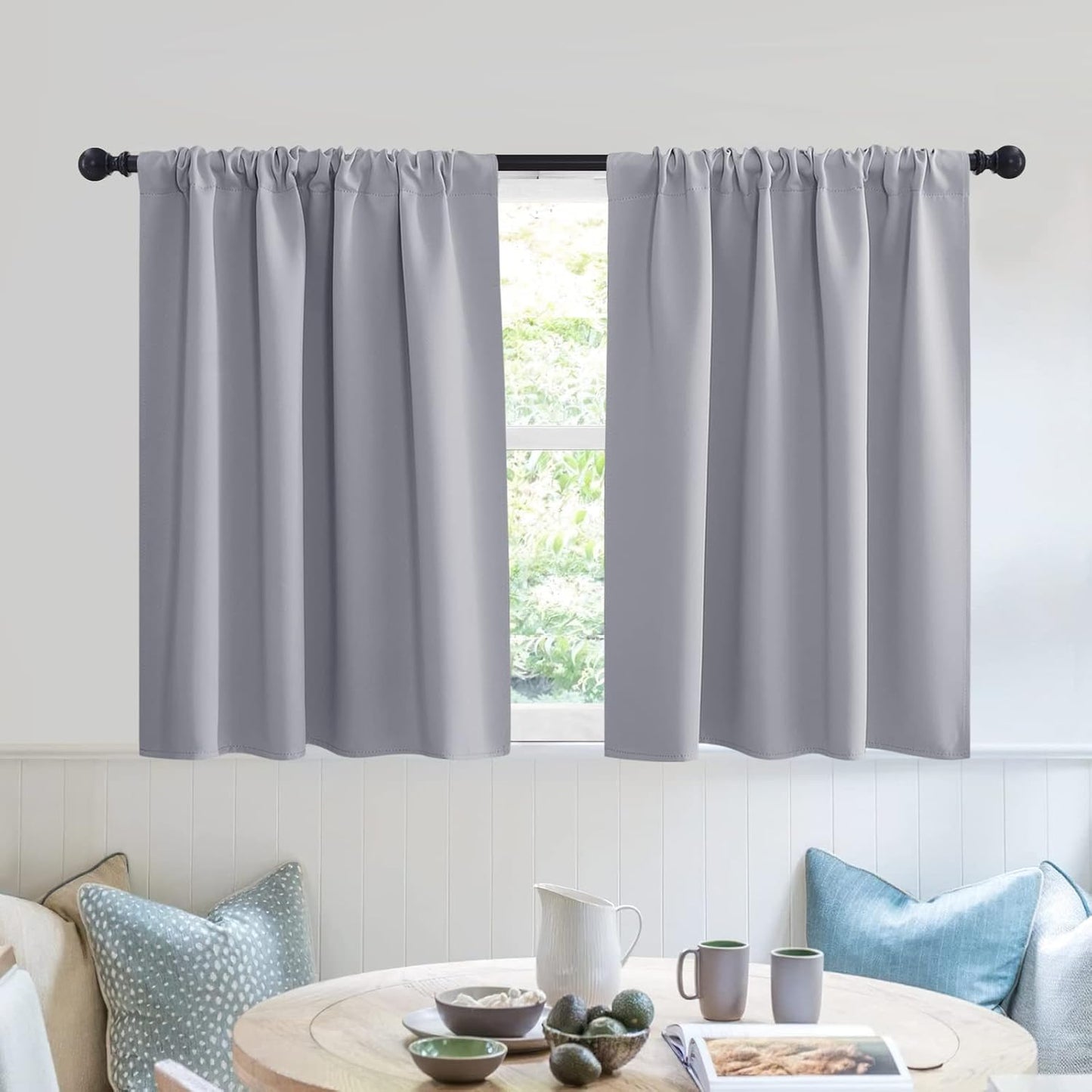 RYB HOME RV Curtains for Camper Windows - Soft Thermal Insulated Small Window Curtain Tiers for Cafe Kitchen Bedroom Basement Glass Door Window, W 42 x L 30 inches, Silver Grey, 2 Panels