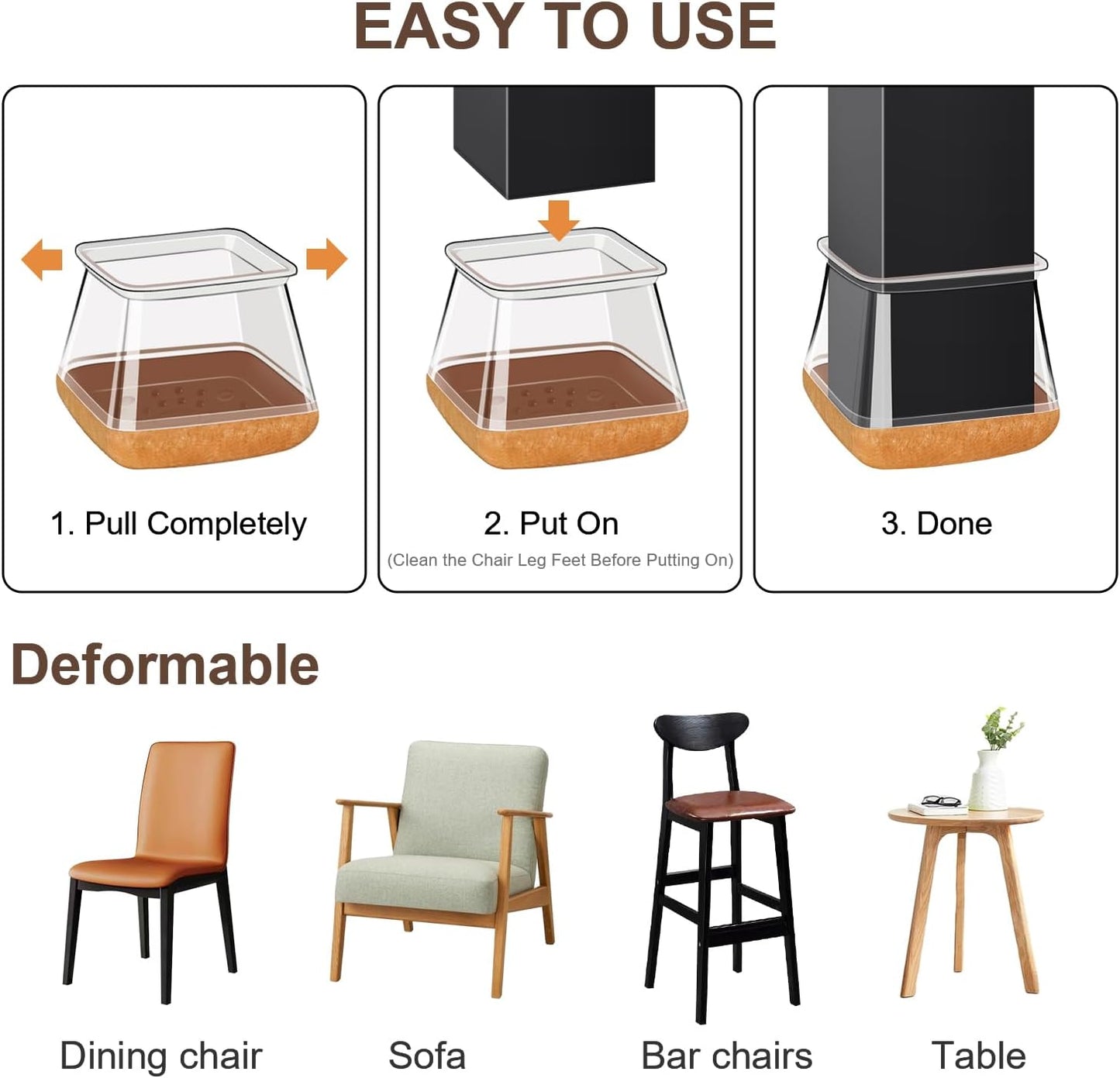 20 Pcs Chair Leg Floor Protectors for Hardwood Floors, Clear Rubber Furniture Sliders with Felt, Silicone Furniture Leg Caps Covers (Fit Square Diameter:1.5" to 1.75")