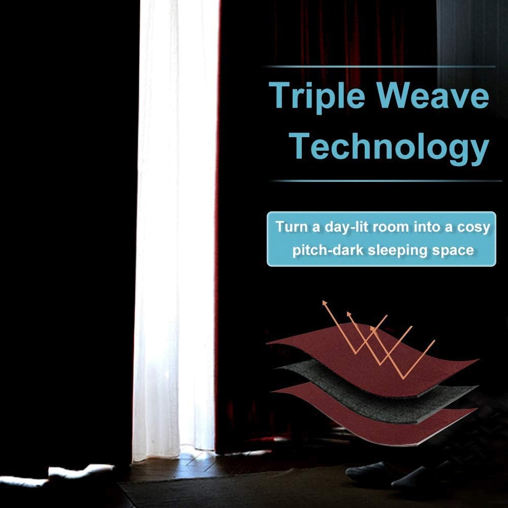 RYB HOME Curtains for Bedroom 72 inches Long, Blackout Thermal Insulating Window Treatment Drapes for Living Room Bathroom Basement Laundry Classroom, W 34 x L 72, Burgundy Red, 2 Panels