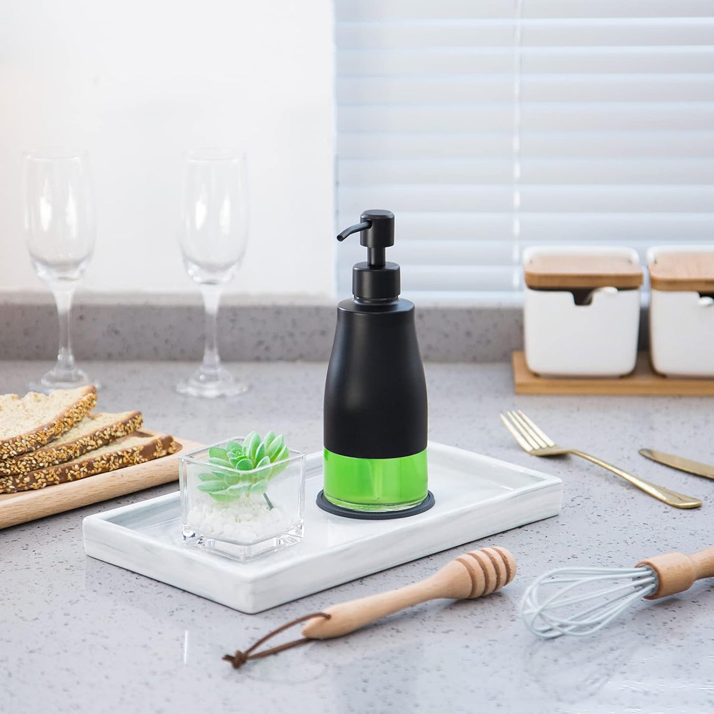 Gaussra Black Soap Dispenser with Coaster and Stickers, Dish Soap Dispenser for Kitchen, Hand Soap Dispenser for Bathroom, 304 Stainless Steel Glass Lotion Dispenser (2 Pack)