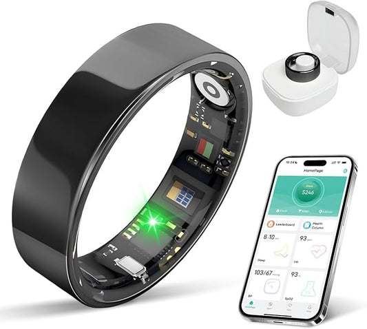 Smart Ring with Sleep Monitoring, No APP Subscription, 10-Day Battery Life, Stress/Heart Rate/Women's Health Tracker, Android & iOS Compatible (Black, 10)
