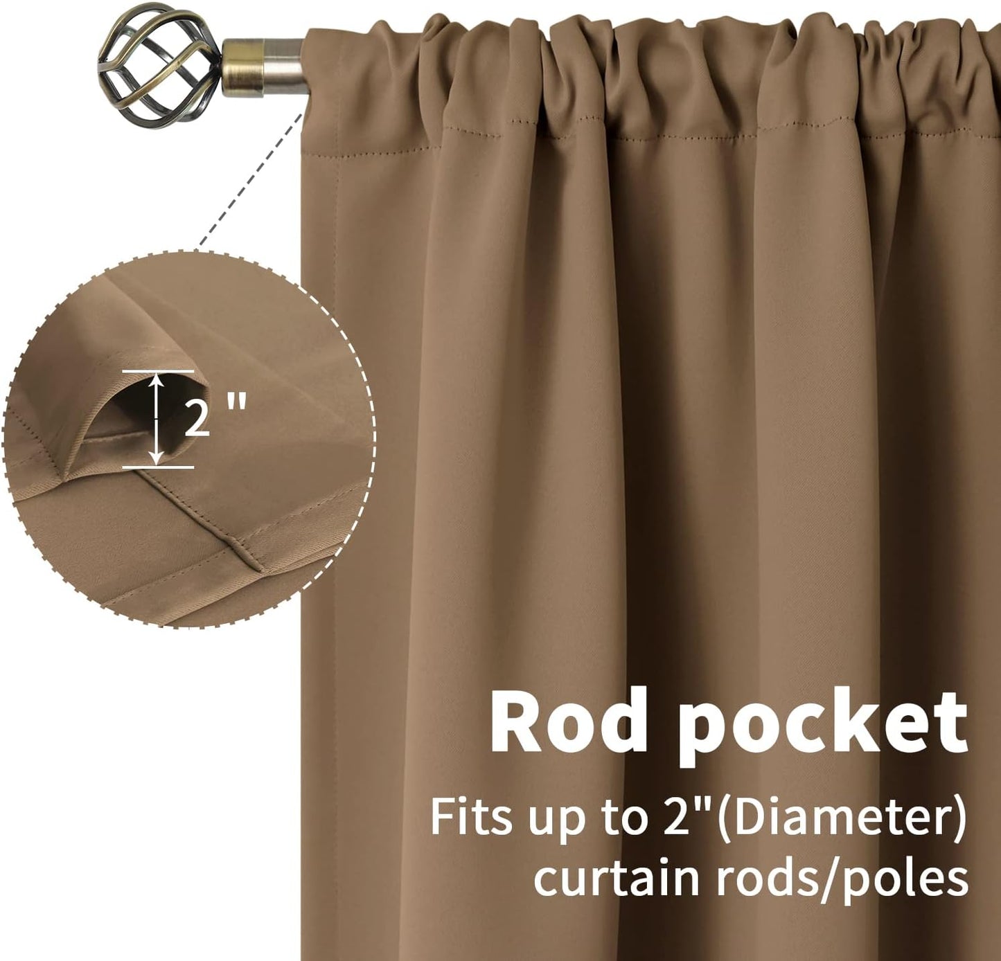 BGment Taupe Blackout Curtains 45 Inches Length for Short Kitchen Window - Small Thermal Insulated Drapes with Rod Pocket Privacy for Cafe Bathroom, 34 x 45 Inch, 2 Panels