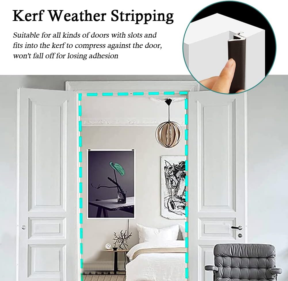 Kerf Weather Stripping Door Seal Strip 26 Ft Q Foam Door Weatherstrip Seal with Slot Card Slot Installation, Easy Cut to Size (Brown)
