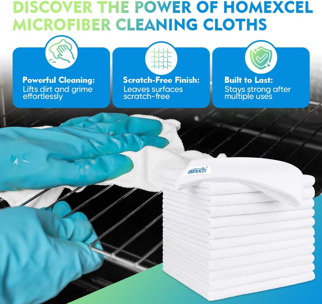 HOMEXCEL Microfiber Cleaning Cloth 6 Pack 12.5 x 12.5 inch Microfiber Towels for Cars Ultra Absorbent Car Washing Cloth Lint Free Streak Free Cleaning Rags for Car Kitchen Window White
