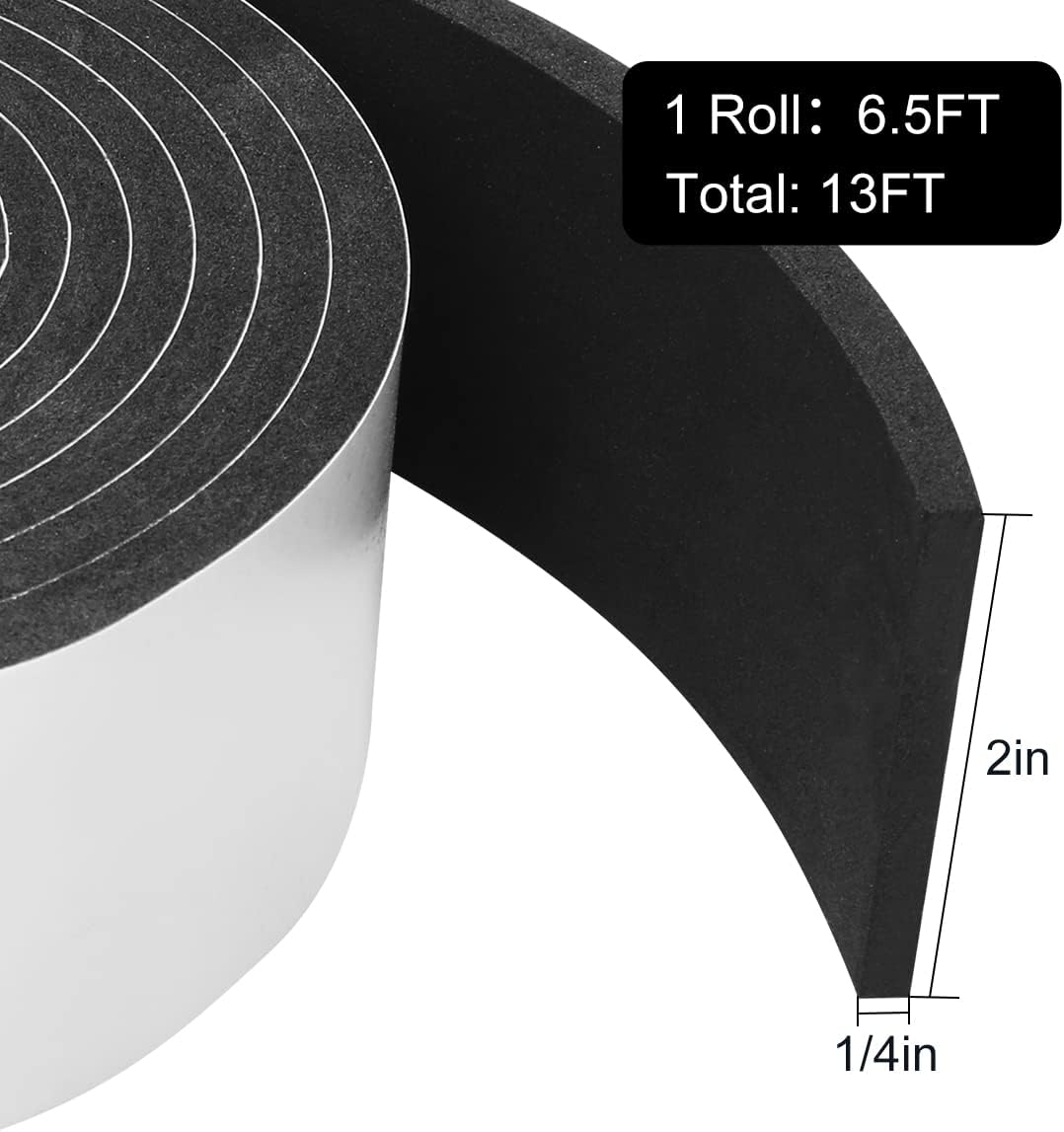 2 Rolls Seal Foam Tape, 2'' W x 1/4'' T Weather Stripping Close Cell Door Sealer, Single Sided Weather Strip, Total 13 Feet Long…