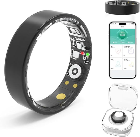Smart Rings for Women Men,Fitness Tracker Ring,Heart Rate,Blood Oxygen,Blood Pressure,Step Tracker,Sleep Monitoring,No Subscription Fee,IP68 Waterproof Smart Ring for iphone&Android(Black 13)