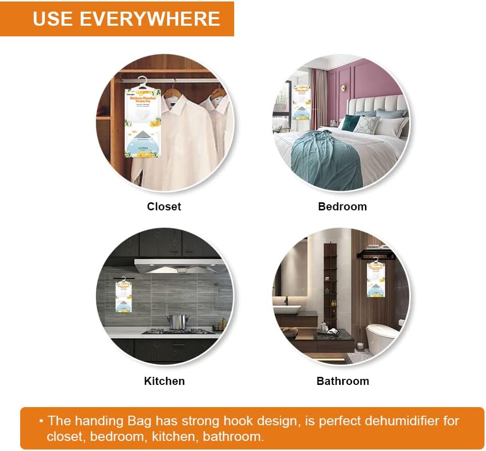 CANAGER Hanging Moisture Absorber, Jasmine Calendula Moistureproof Hanging Bag，Dehumidifier Bag (8 packs) Hanging Closet Dehumidifier Bags, Moisture Absorb 12.5 oz