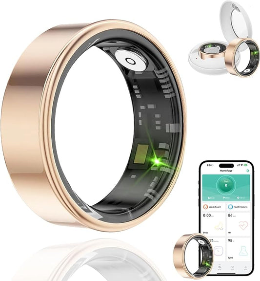 Smart Ring Health Tracker, Fitness Sleep and Heart Rate Monitor Smart Ring, Waterproof Bluetooth Fitness Tracker Ring IPX68 Waterproof (Rose Gold, 10)