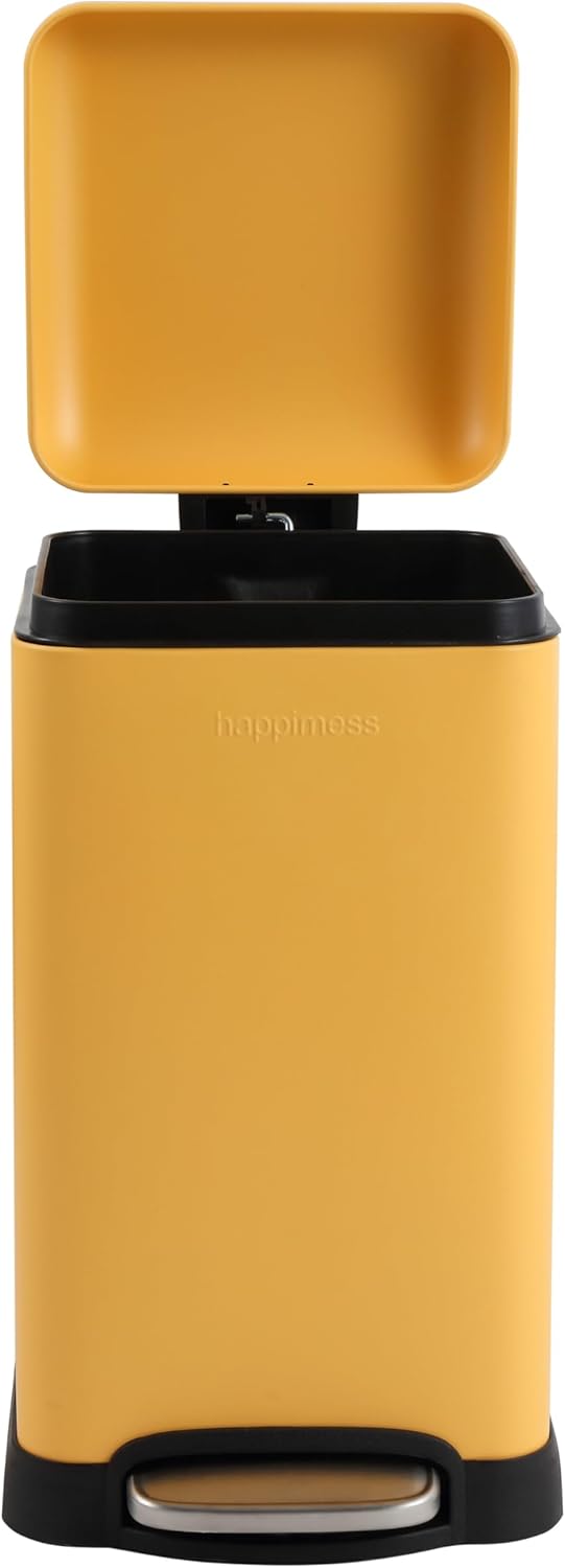 happimess HPM1012L Betty Retro Mini 3.2-Gallon Step-Open Trash Can, Daffodil Yellow for Home, Kitchen, Bathroom, Living Room, Office