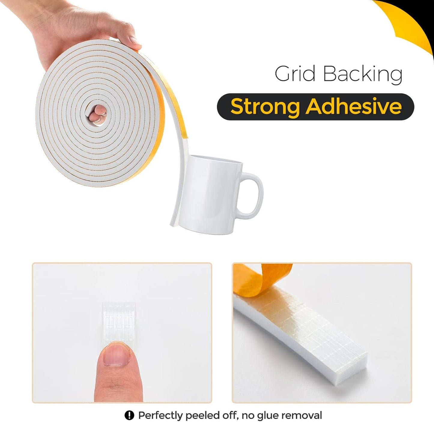 33 Feet Weather Stripping Door Seal- 1/2" Wide X 1/4" Thick Door Bottom Seal Strip High Density Foam Tape Adhesive Rubber Strip for Door Soundproofing,Window Insulation (1/2" x 1/4" x 33FT,White)