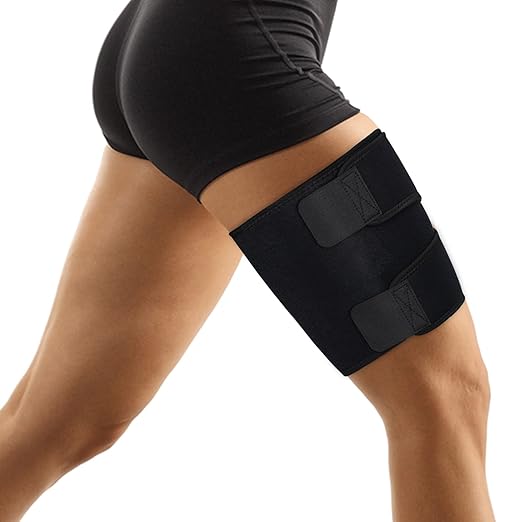 supregear Thigh Wraps Support, Adjustable Compression Neoprene Thigh Sleeve Hamstring Quad Wrap Upper Leg Brace for Women Men Pulled Groin Muscle, Quadriceps, Black, L