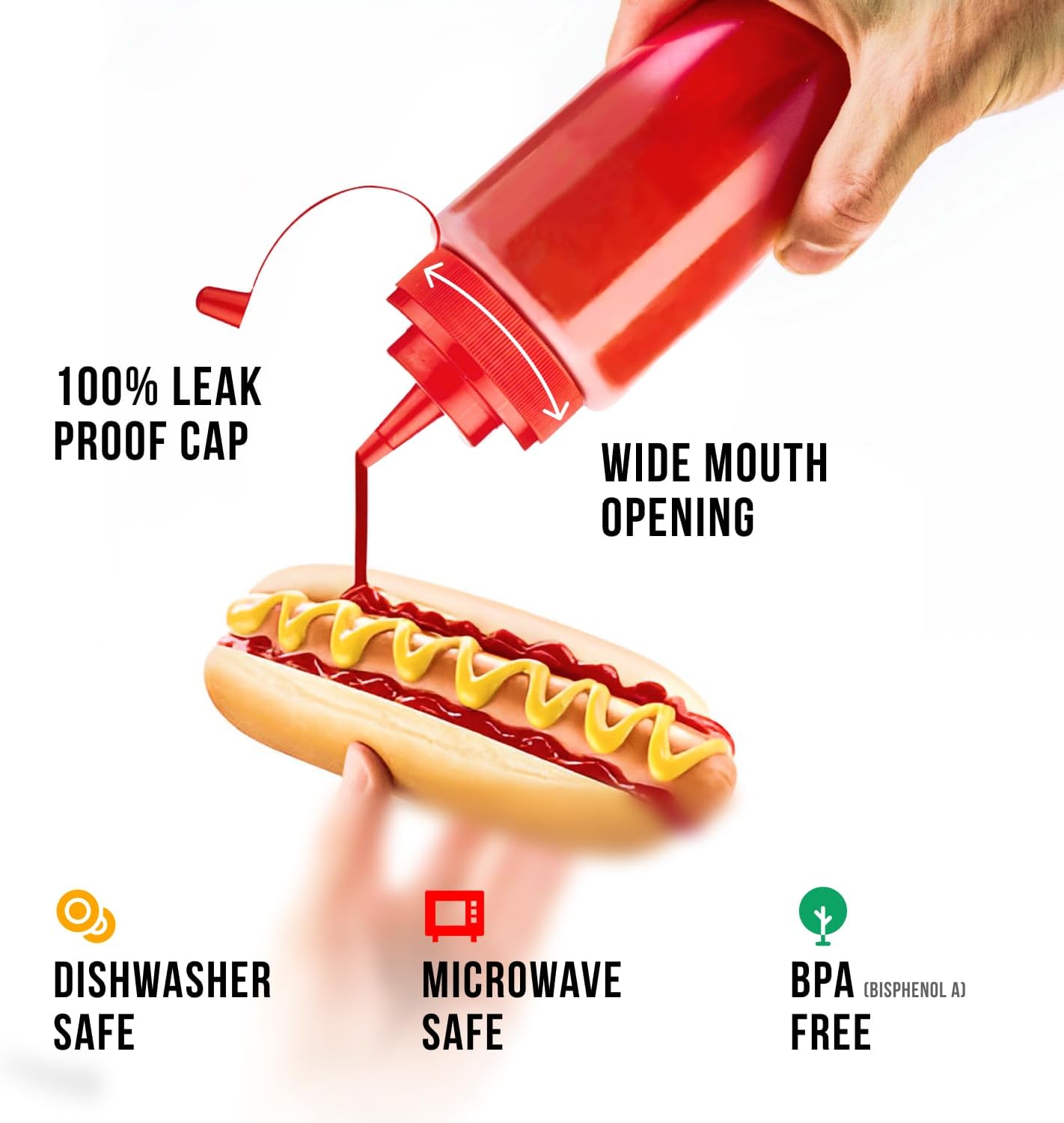 Norcalway 16 oz Condiment Squeeze Bottles for Sauces - Leak Proof - 6 Pack