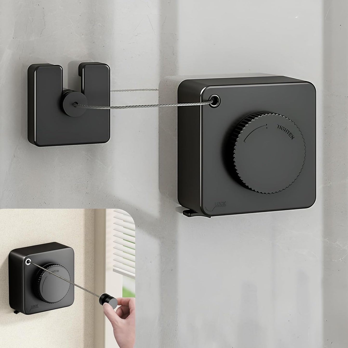 13.8ft(4.2M) Retractable Clothesline, Non-sag Clothesline, Indoor & Outdoor Heavy Duty Retractable Clothesline, Wall Mounted Stainless Steel Washing Line (Black)