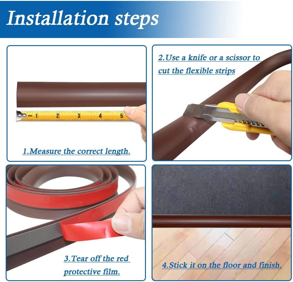 Floor Transition Strip Self Adhesive Carpet & Flooring Transitions Edging Trim Strip PVC Threshold Transitions Suitable for Threshold Height Less Than 5mm (20Ft, Black Walnut)