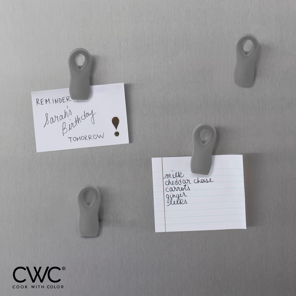 COOK WITH COLOR Bag Clips - Heavy Duty Chip Clip and Refrigerator Magnet Clips for Food Storage with Air Tight Seal Grip, Grey, Pack of 8