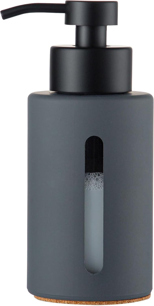 Enra Dish Soap Dispenser with Window,12oz Gary Kitchen Soap Dispenser with Stainless Steel Hand Pump,Glass Liquid Soap Dispenser Modern Lotion Bottle for Bathroom Kitchen(Dark Gray/Liquid Type)
