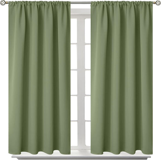 BGment Olive Green Blackout Curtains 45 Inch Length for Kitchen Bedroom Window - Short Thermal Insulated Drapes with Rod Pocket Room Darkening for Bathroom Cafe Rv Camper, 42 x 45 Inch, 2 Panels