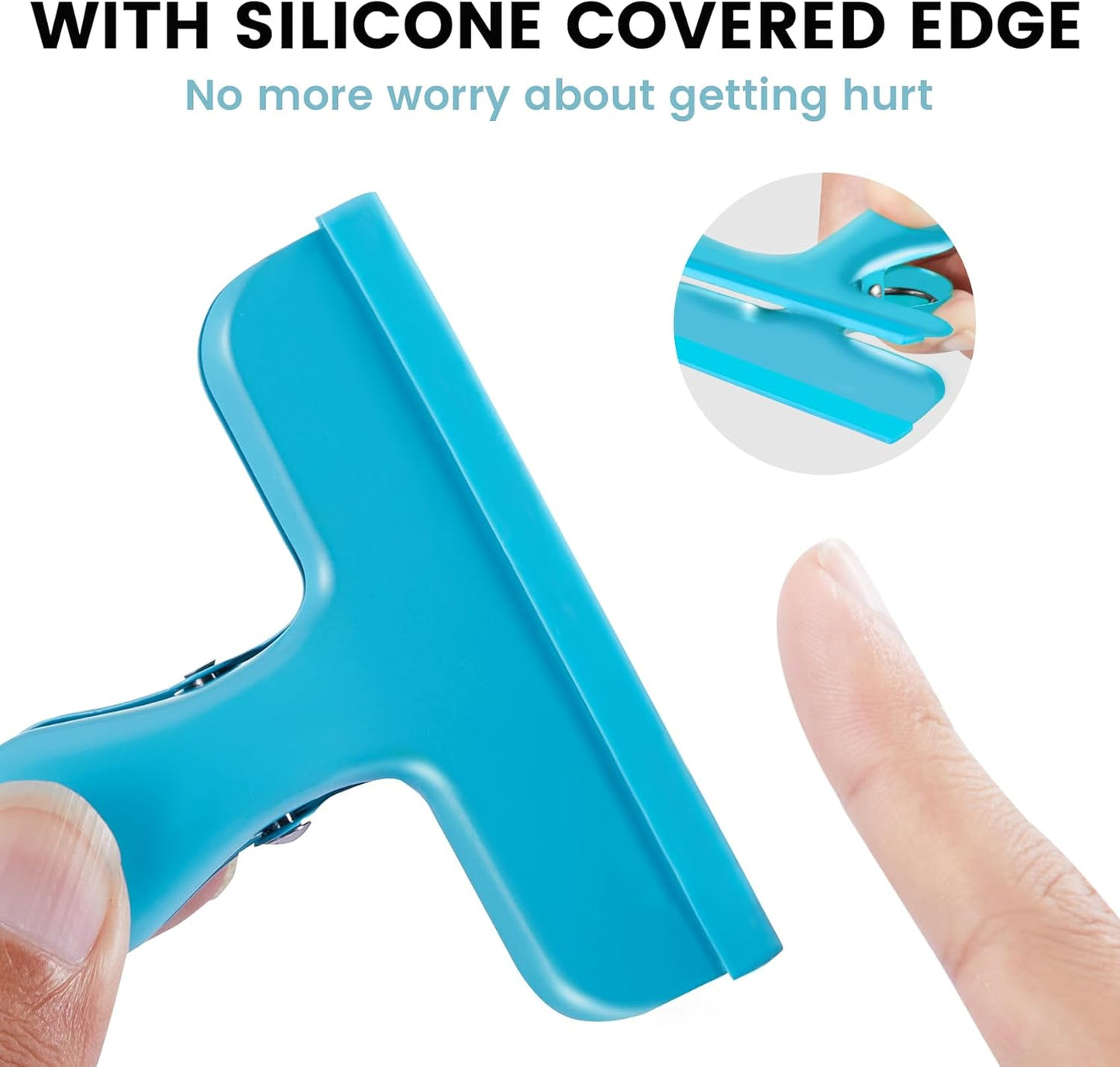 HOUSE AGAIN 8 Pack Stainless Steel Chip Bag Clips Covered with Silicone - NO More Sharp Edges - Color Coded for Food Bags - Air Tight Seal, Heavy Duty, 3 Inches Wide, Red, Yellow, Blue, Green