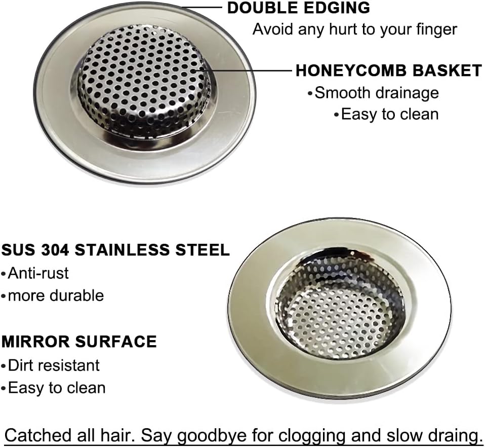 2PCS Bathtub Drain Strainers, Shower Drain Hair Catcher, Stainless Steel Drain Cover Basket for Bathroom Laundry Floor Drain, Fit for 1.75"-3.0" Drain Hole