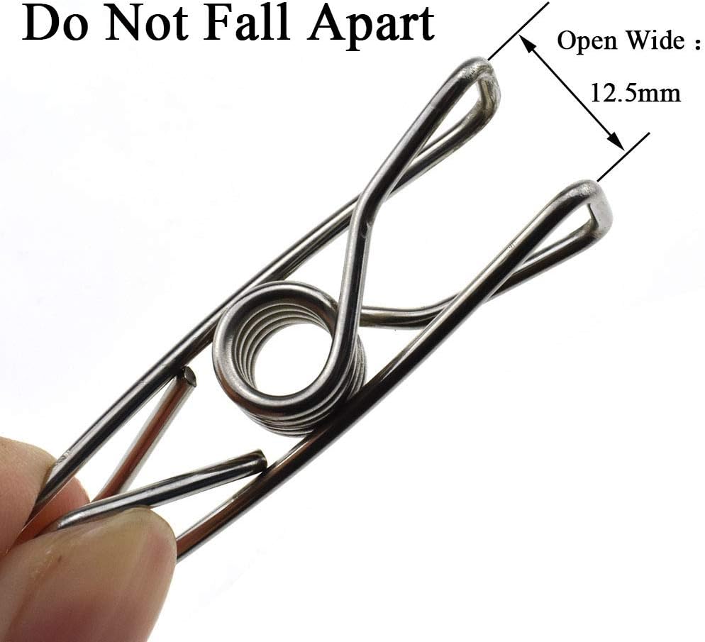 HAHIYO Clothespins Chip Clips All Metal Stainless Steel No Rust Stains Strong Grip in Heavy Wind 2 Inches 24 Pack Do Not Fall Apart Open Wide for Holding Clothes Snack Bag Clamps