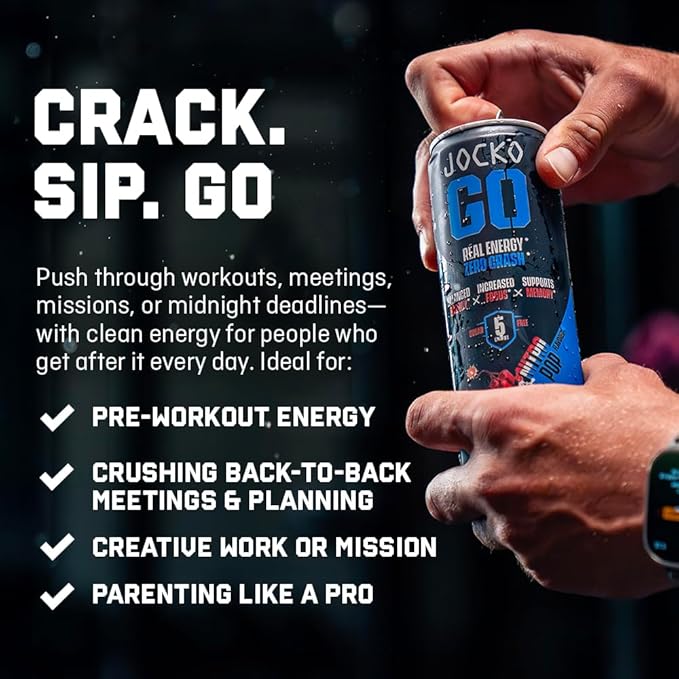 Jocko GO Energy Drink - Keto, Vitamin B12, Vitamin B6, Electrolytes, L Theanine, Magnesium- Energy Boost, Sugar Free Nootropic Monk Fruit Blend - 12 Pack (Iced Tea - Lemonade)
