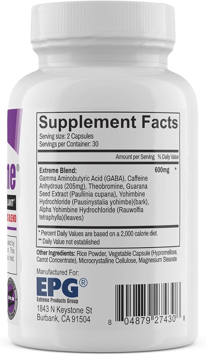Oxy Xtreme by EPG is a Feel-Good Energy Product That has The Look and Feel of The Old Oxy Elite Pro. Ignited by GABA Caffeine and Yohimbe. 60 Veggie Capsules