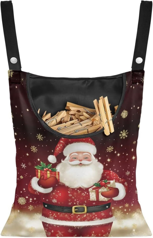 Christmas Santa Claus 2025 Waterproof Clothespin Pouch - Space-Saving Hanging Hook Bag for Holiday Laundry & Garage Storage