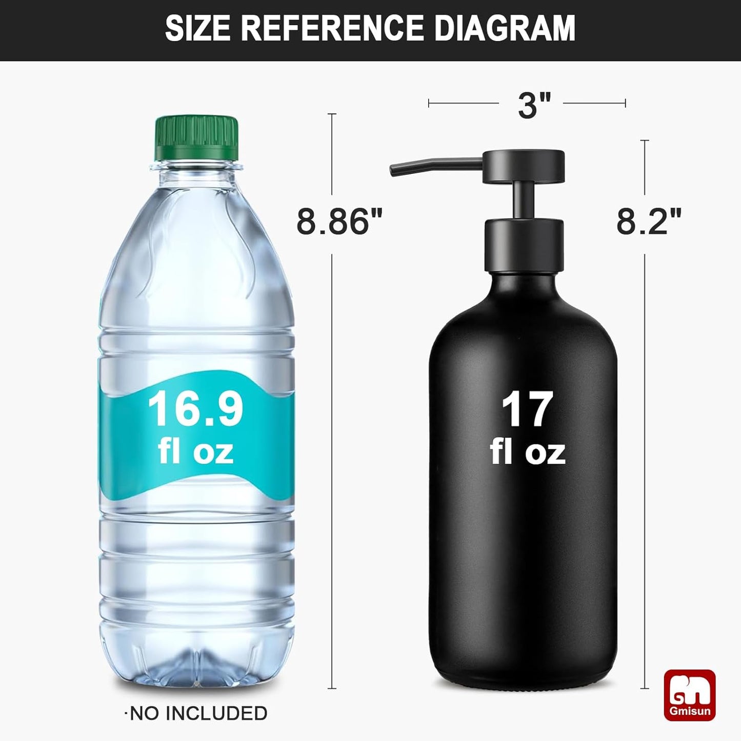 GMISUN Black Soap Dispenser, 2 Pack Matte Black Hand Soap Dispensers for Bathroom, 17 Fl Oz Glass Dish Soap Dispenser for Kitchen with Stainless Steel Pump, Modern Liquid Soap Bottle Set