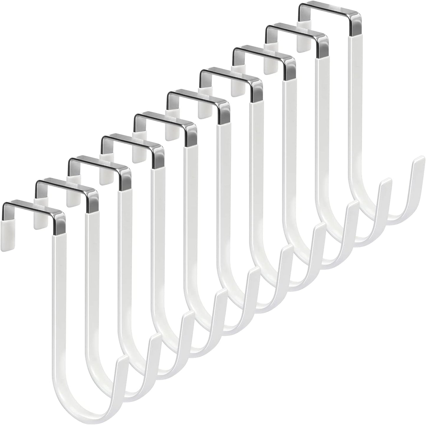 FYY Over The Door Hooks, 10 Pack Door Hangers Hooks with Rubber Prevent Scratches Heavy Duty Organizer Hooks for Living Room, Bathroom, Bedroom Hanging Clothes, Towels, Hats, Coats, Bags White