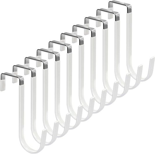 FYY Over The Door Hooks, 10 Pack Door Hangers Hooks with Rubber Prevent Scratches Heavy Duty Organizer Hooks for Living Room, Bathroom, Bedroom Hanging Clothes, Towels, Hats, Coats, Bags White
