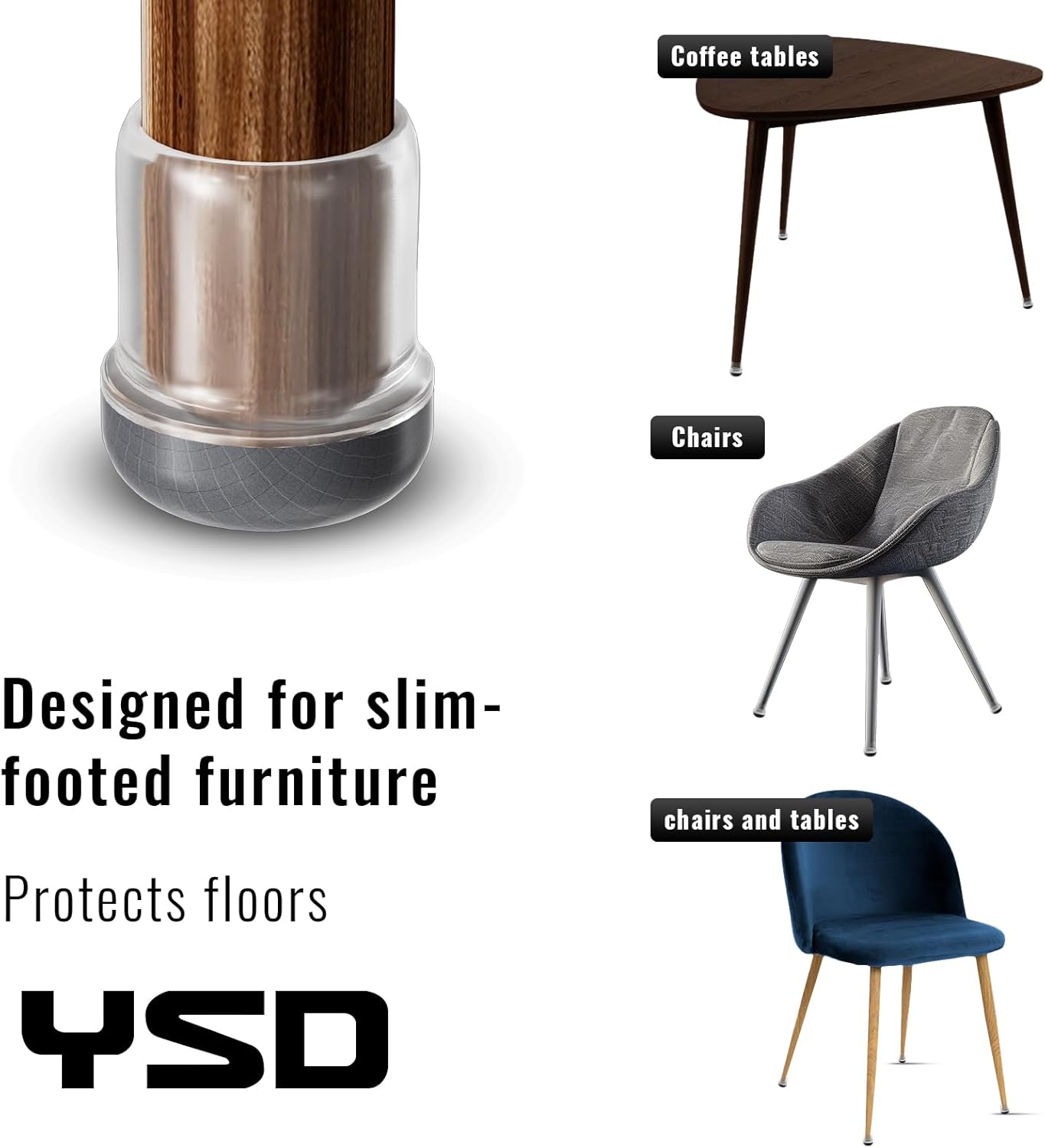 YSD 1.25Inch 24 Pcs Silicone Chair Leg Floor Protectors,Hair and dust Resistant Round Chair Leg Caps for Tilt Chair Legs,Carpet Hardwood Floor Protectors with Gray Pads