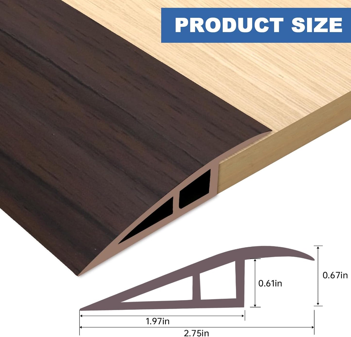 Vinyl Door Threshold Flooring Transition Strip Self Adhesive Carpet Edging Strip for Laminate Doorway Edge Threshold from 2/5" to 3/5" (Brown Wood Grain, 3.3 Ft)