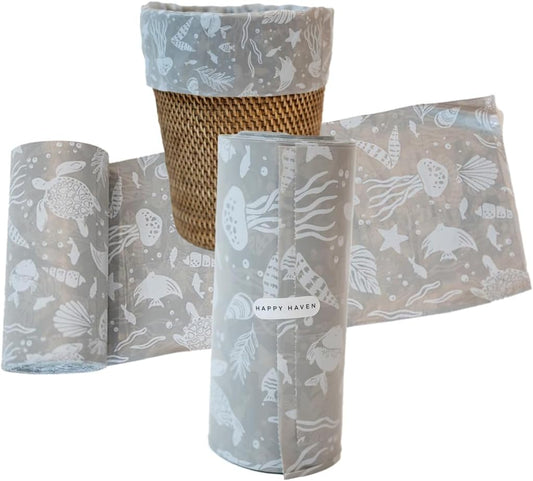 Happy Haven Trash Bags for 2,3,4 Gallon Trash Can, Small Garbage Bags - Bedroom & Bathroom, Decorative Cute Wastebasket Liner - 50 Count (Slate Seascape)